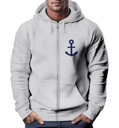 Neverless Sweatjacke Zip-Hoodie Herren Anker Logo Print Dunkelblau/Grau