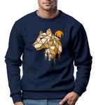Neverless Sweatshirt Herren Fashion Polygon Print Dunkelblau/Rot