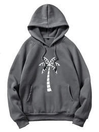 Hoodie Herren Pullover Basic Kapuze Pulli Kapuzenpullover Seitentaschen Palme mit Kapuze