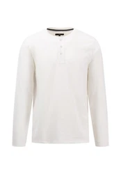 FYNCH-HATTON Langarmshirt mit Knopfleiste Weiß/Khaki/Beige/Creme/Dunkelblau