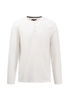 FYNCH-HATTON Langarmshirt mit Knopfleiste Weiß/Khaki/Beige/Creme/Dunkelblau