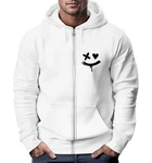 Neverless Sweatjacke mit Kapuze Print Drippy Smile Zip-Hoodie Herren Weiß/Grau/Creme/Silber/Grün/Hellgrau