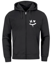 Neverless Sweatjacke mit Kapuze Print Drippy Smile Zip-Hoodie Herren Schwarz/Dunkelgrau/Grau