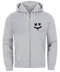 Neverless Sweatjacke mit Kapuze Print Drippy Smile Zip-Hoodie Herren Grau/Hellgrau