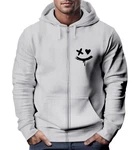 Neverless Sweatjacke mit Kapuze Print Drippy Smile Zip-Hoodie Herren Grau/Hellgrau