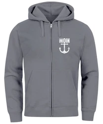 Neverless Sweatjacke Zip-Hoodie Herren Moin Nordisch Anker Print Dunkelblau/Dunkelgrau/Grau