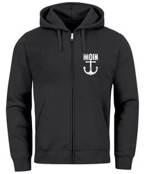 Neverless Sweatjacke Zip-Hoodie Herren Moin Nordisch Anker Print Dunkelblau/Schwarz