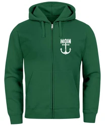Neverless Sweatjacke Zip-Hoodie Herren Moin Nordisch Anker Print Grün/Dunkelgrün