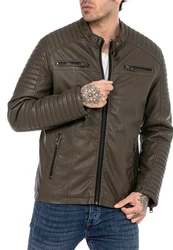 RedBridge Herren Lederjacke Kunstleder Bikerjacke Urban Steppjacke (M6013) Khaki