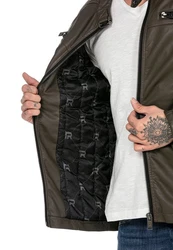 RedBridge Herren Lederjacke Kunstleder Bikerjacke Urban Steppjacke (M6013) Khaki