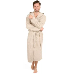 Bademantel Herren, Baumwolle, mit geftterter Kapuze, mit samtigen Frottee-Velours, Oeko-TEX Zertifiziert