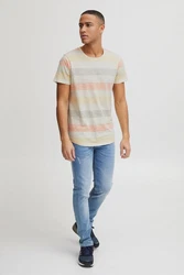 Blend Efkin Herren T-Shirt Kurzarm Shirt Mit Streifen Und Rundhalsausschnitt (Efkin) Beige/Mischfarben/Creme/Rot/Orange/Khaki/Hellblau