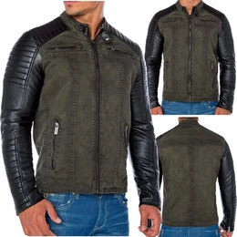 Lederimitatjacke Biker Jacke Kunst- Lederjacke Jacket 2in1 Look Khaki M Steppdesign