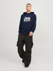 Jack & Jones JCOMAP LOGO SWEAT HOOD SN Kapuzenpullover Dunkelblau/Blau/Hellblau/Grau