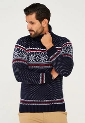 behype Rollkragenpullover BHSALCHA Dunkelblau/Hellblau/Rot/Lila