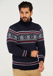 behype Rollkragenpullover BHSALCHA Dunkelblau/Hellblau/Rot/Lila