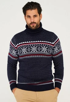 behype Rollkragenpullover BHSALCHA Dunkelblau/Hellblau/Rot/Lila