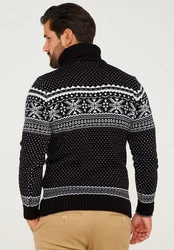 behype Rollkragenpullover BHSALCHA Schwarz/Weiß/Rot/Braun