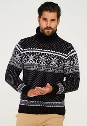 behype Rollkragenpullover BHSALCHA Schwarz/Weiß/Rot/Braun
