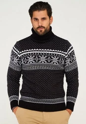 behype Rollkragenpullover BHSALCHA Schwarz/Weiß/Rot/Braun