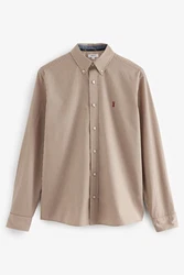 Next Langarmhemd Hemd mit Krempelärmeln Beige/Braun/Khaki