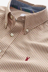Next Langarmhemd Hemd mit Krempelärmeln Beige/Braun/Khaki