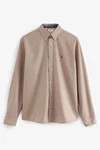 Next Langarmhemd Hemd mit Krempelärmeln Beige/Braun/Khaki