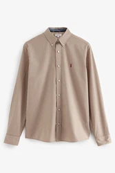 Next Langarmhemd Hemd mit Krempelärmeln Beige/Braun/Khaki
