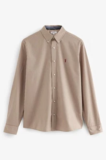 Next Langarmhemd Hemd mit Krempelärmeln Beige/Braun/Khaki