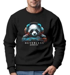 Neverless Herren Sweatshirt Aufdruck Panda Br Techno DJ Musik Braun