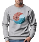 Neverless Sweatshirt Herren Print Welle Sonne Retro Vintage Oldschool Grau/Hellgrau