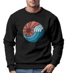 Neverless Sweatshirt Herren Print Welle Sonne Retro Vintage Oldschool Schwarz/Hellblau