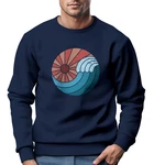 Neverless Sweatshirt Herren Print Welle Sonne Retro Vintage Oldschool Dunkelblau