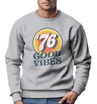 Neverless Sweatshirt Herren Good Vibes Retro Vintage Grafik Grau/Rot/Hellgrau