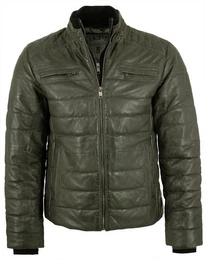 Lederjacke DMHuxly - Herren Lederjacke Steppjacke Lammnappa olive