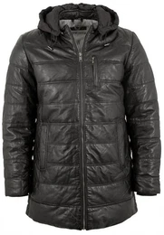 Lederjacke DMQuirin - Herren Lederjacke Steppjacke Kapuze Lammnappa schwarz