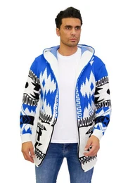 Strickjacke Herren Kapuzenstrickjacke mit modischem Norweger-Muster Blau M