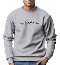 Neverless Sweatshirt Herren Wandern Berge Herzschlag Outdoor Rundhals-Pullover Grau/Braun/Hellgrau