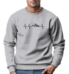 Neverless Sweatshirt Herren Wandern Berge Herzschlag Outdoor Rundhals-Pullover Grau/Braun/Hellgrau