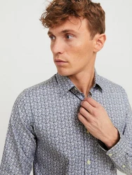 Jack & Jones Langarmhemd JPRBLANORDIC PRINT SHIRT Grau/Blau/Dunkelblau/Hellblau