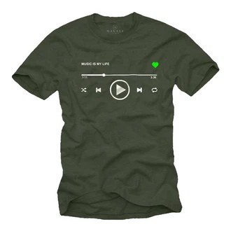 MAKAYA Print-Shirt Herren Motiv Musik Playlist Dunkelgrün