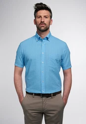Eterna Kurzarmhemd Regular Fit Seersucker Hellblau/Blau/Pastell