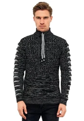 Rusty Neal Strickpullover mit Ausschnitt Schwarz/Grau/Dunkelgrau/Orange