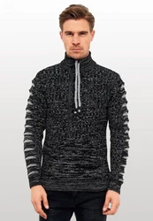 Rusty Neal Strickpullover mit Ausschnitt Schwarz/Grau/Dunkelgrau/Orange