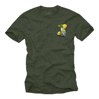 MAKAYA T-Shirt Herren Gin Tonic Gläser Motiv Print Dunkelgrün/Grün MAKAYA T-Shirt Herren Gin Tonic Gläser Motiv Print Dunkelgrün/Grün