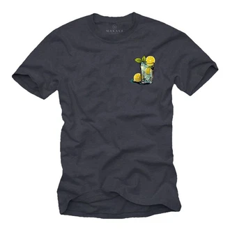 MAKAYA T-Shirt Herren Gin Tonic Gläser Motiv Print Dunkelblau/Hellblau/Grau MAKAYA T-Shirt Herren Gin Tonic Gläser Motiv Print Dunkelblau/Hellblau/Grau