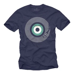 MAKAYA Print-Shirt Retro Motiv Schallplatte Lila/Dunkelblau