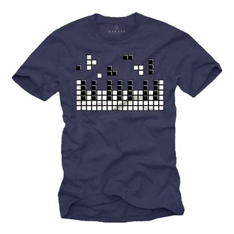 MAKAYA Print-Shirt Herren Piano Gamer Gaming Motiv Klavier Musiker Dunkelblau/Blau