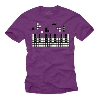 MAKAYA Print-Shirt Herren Piano Gamer Gaming Motiv Klavier Musiker Fliederfarben/Lila/Dunkelblau MAKAYA Print-Shirt Herren Piano Gamer Gaming Motiv Klavier Musiker Fliederfarben/Lila/Dunkelblau