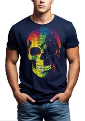 MAKAYA Print-Shirt Herren Disco Skull Totenkopf Mischfarben/Dunkelblau/Lila/Blau